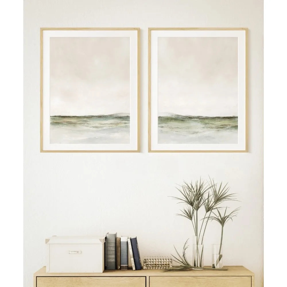 tableau abstrait minimaliste toile beige gris vert vague 40x50cm 30x40cm 20x30cm