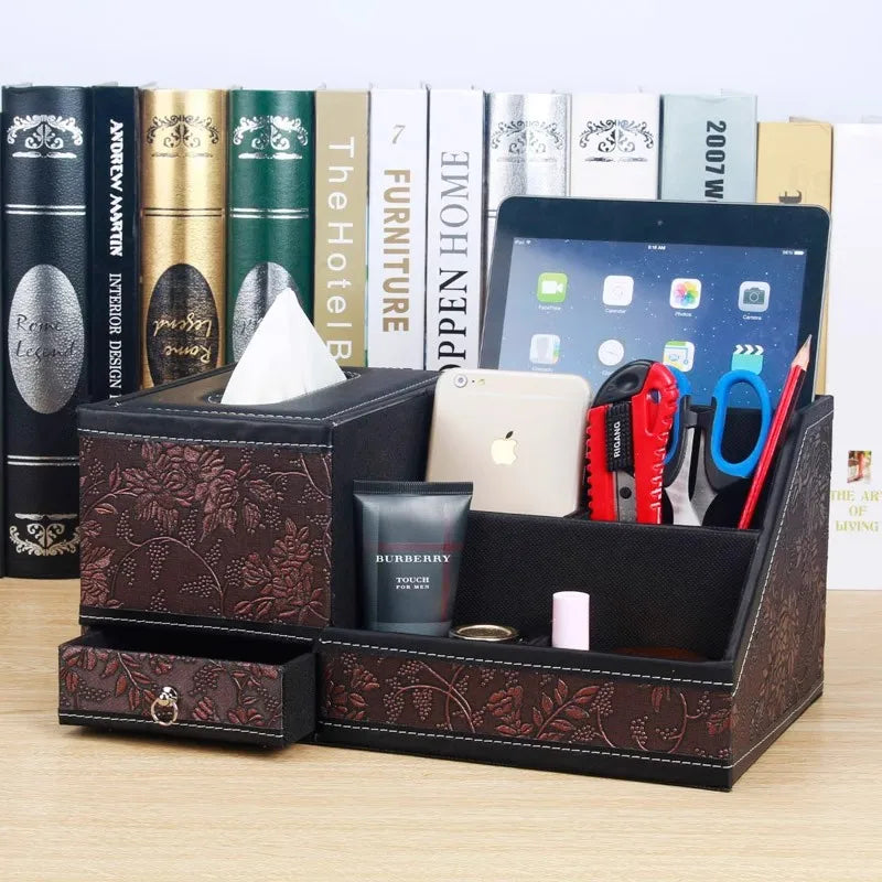 boîte rangement multifonctionnelle cuir moderne réutilisable télécommande tablette smartphone bijoux parfum montre