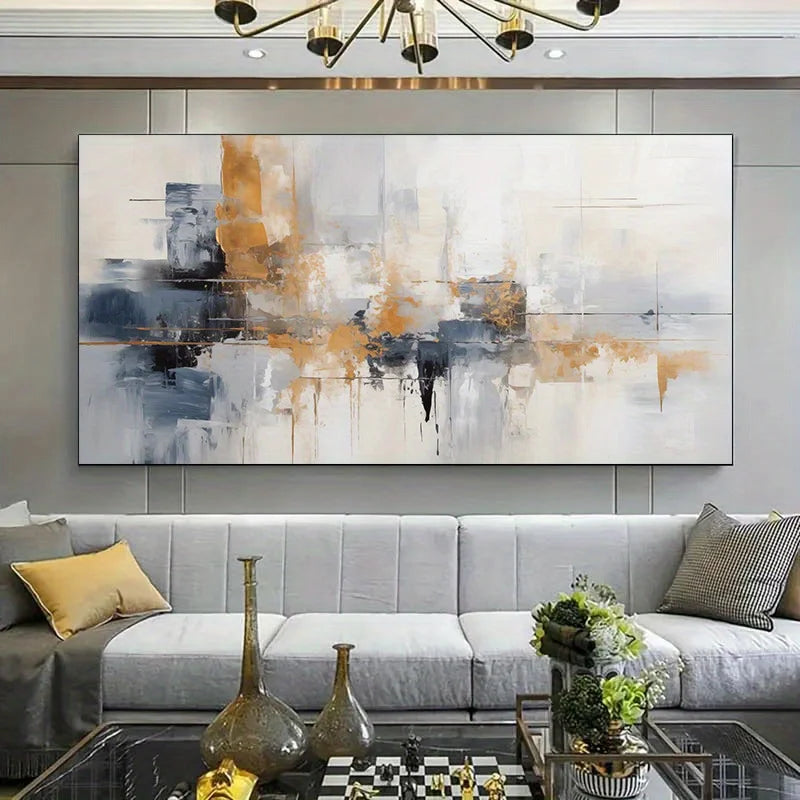 toile abstraite moderne gris noir beige orange rectangle vertical décoration murale sans cadre appartement