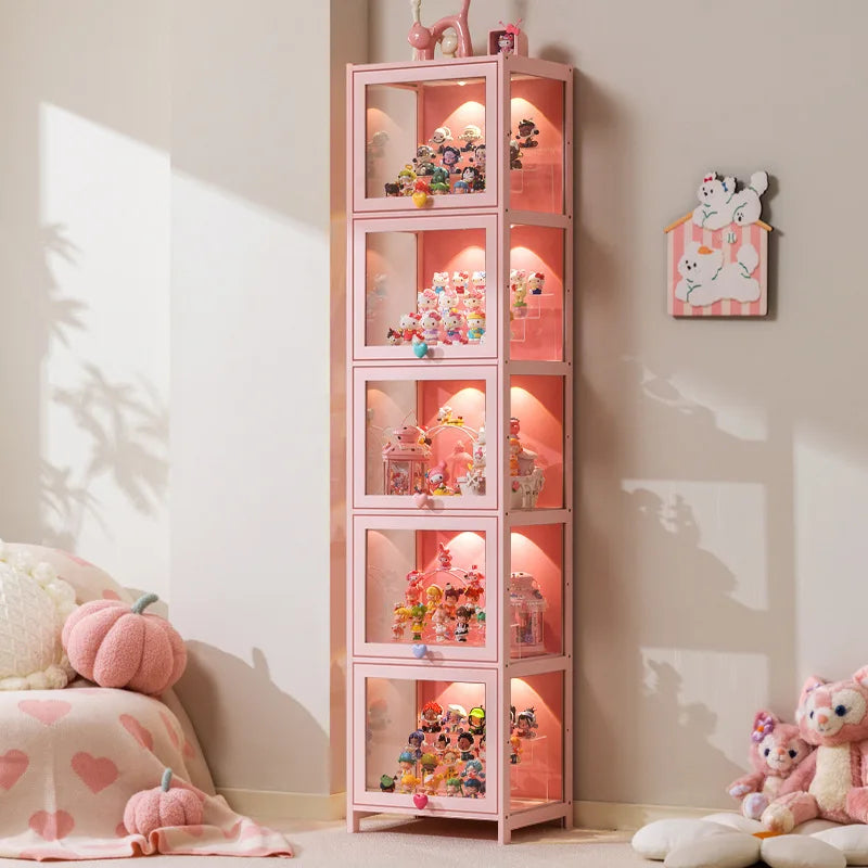 étagère portes transparentes rose poignées cœur moderne rangement figurines chambre living