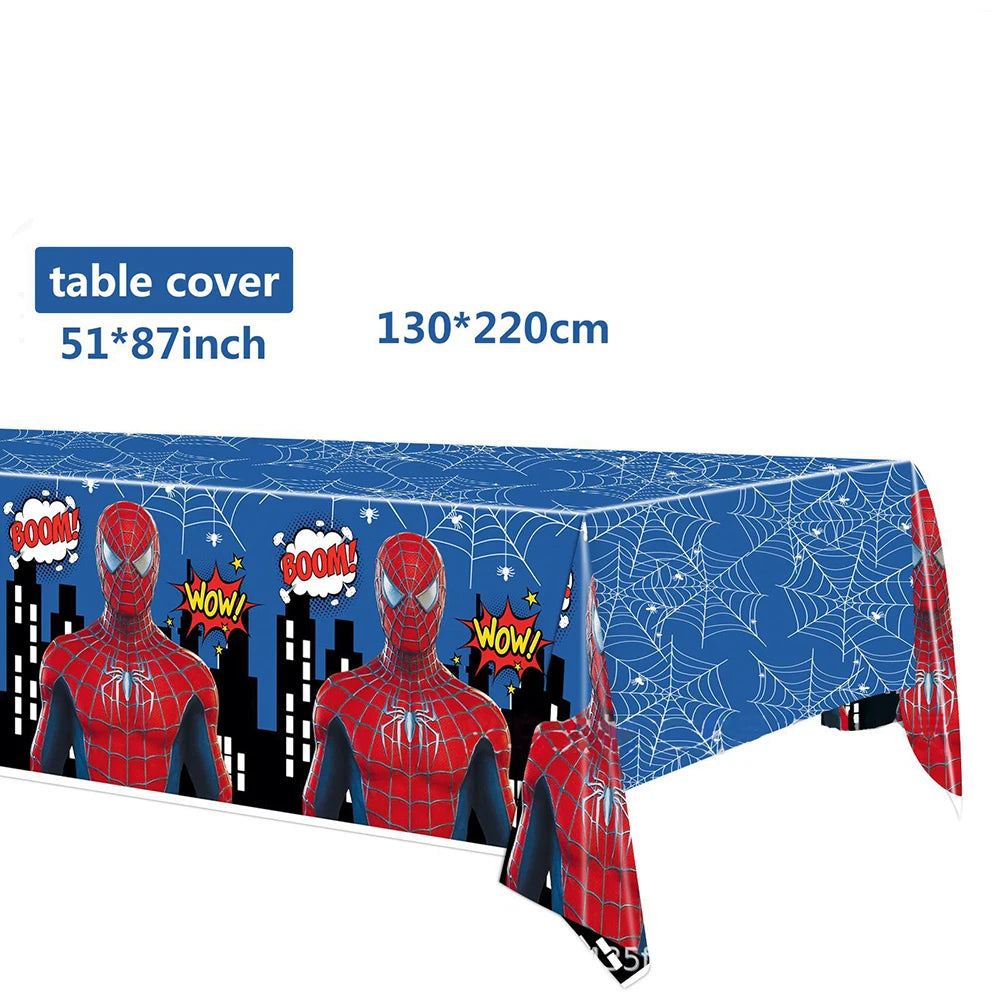 ensemble décoration anniversaire spider man vaisselle jetable nappe assiettes gobelets banderole ballons rouges