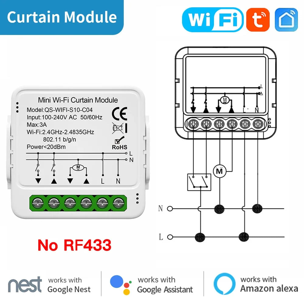 module commutation wi fi blanc moderne clips rail din connecteurs électriques boutons commande certification