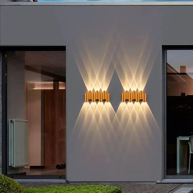 applique murale moderne or ondulée extérieure ip65 hydrofuge 7w led warm golden