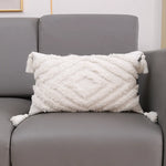 coussin carré géométrique blanc boho chic franges opaques décoration maison voiture