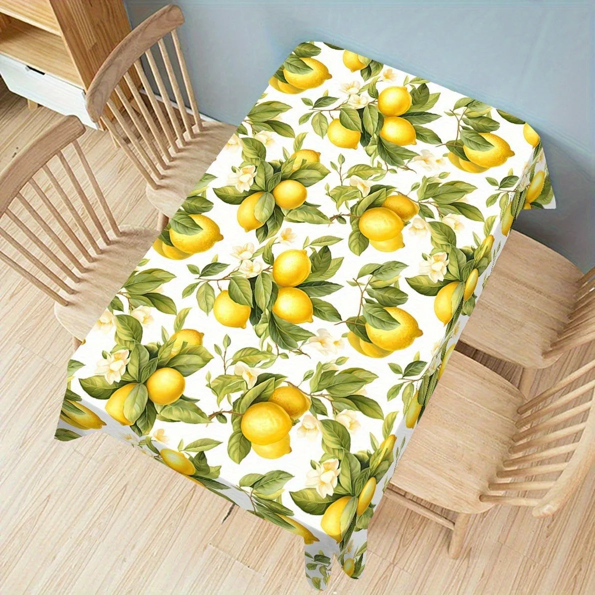 nappe décorative rectangulaire motif citrons feuilles verte blanche été table moderne maison serviettes assiettes