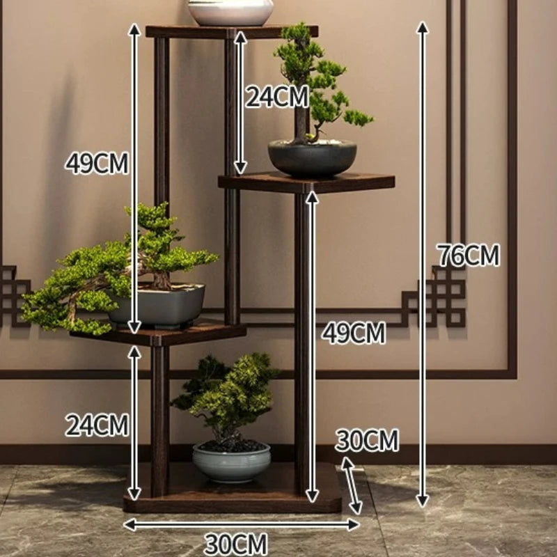 étagère plantes bois moderne minimaliste marron foncé plante pot grille dimension