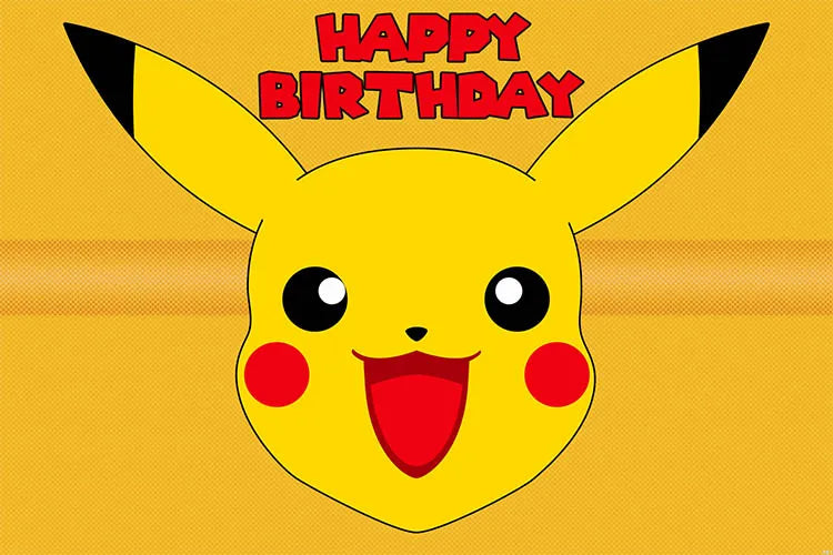 décoration anniversaire enfant pikachu happy birthday fond illustration vinyle poster Jaune Bleu