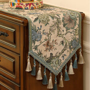 chemin table floral chenille tassels dentelle vintage beige bleu vert marron decoration maison mariage