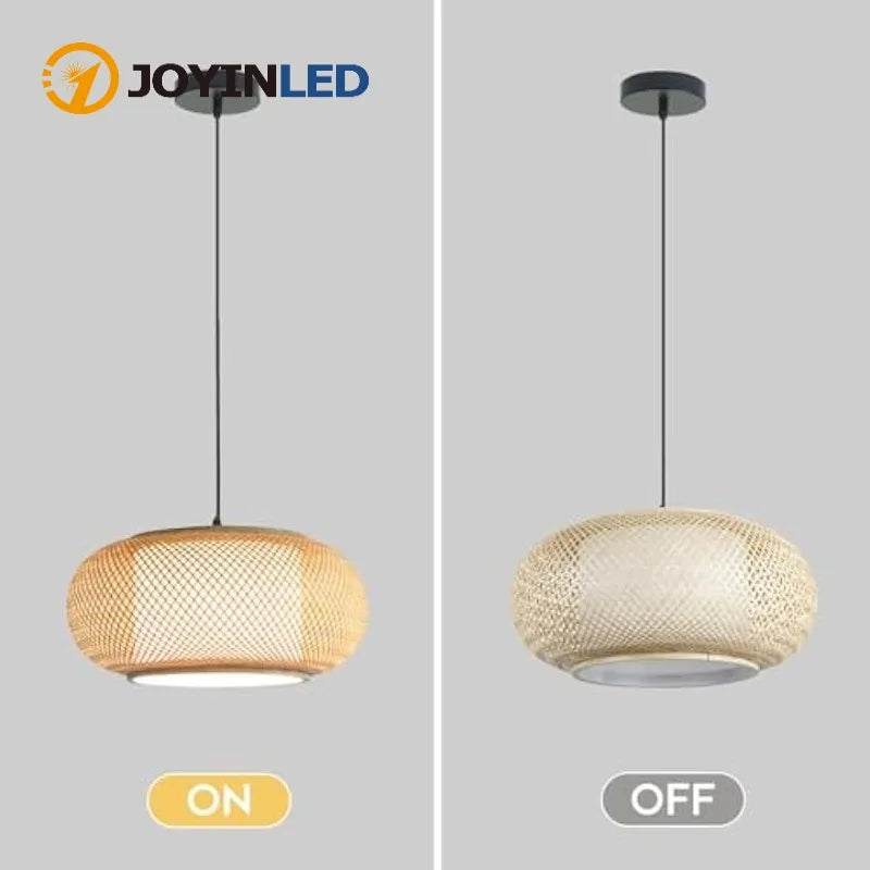 lampe suspendue tissage rotin moderne naturel 40cm 3000k 6000k tringle bambou sans ampoule