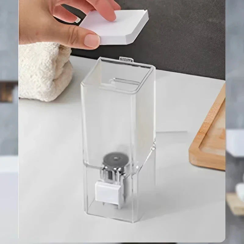 distributeur savon liquide mains adhésif mural transparent moderne désinfectant salle bain