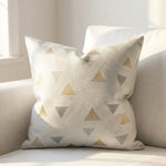 coussin carré jacquard géométrique contemporain beige gris bleu doré polyester 45x45cm