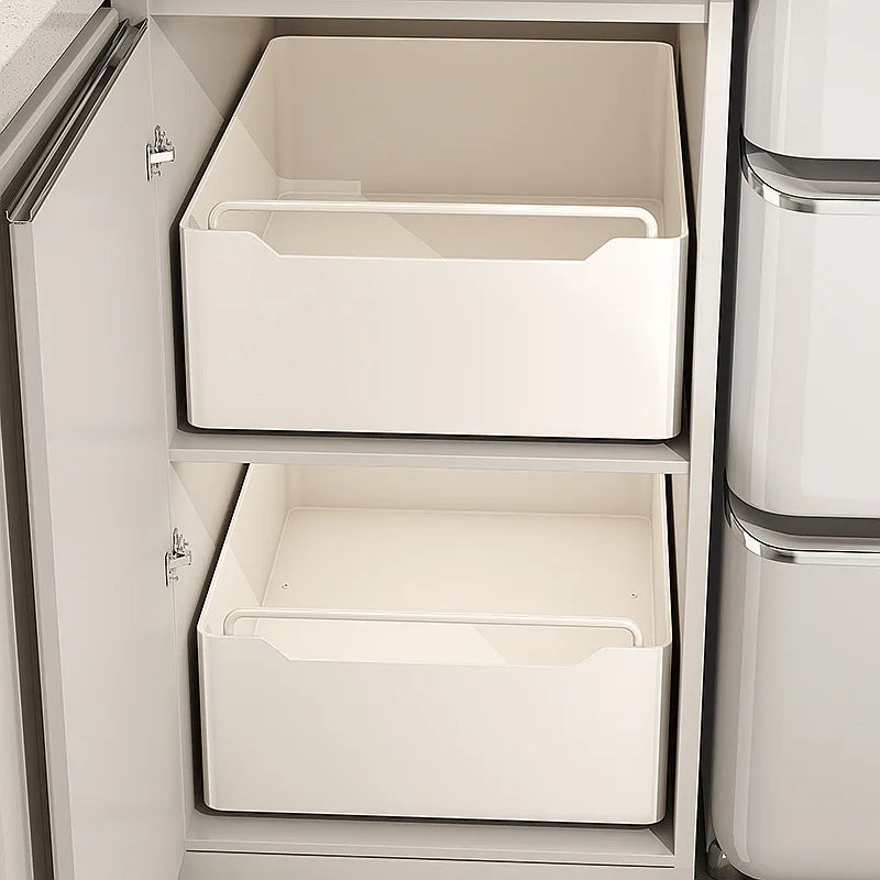 paniers rangement blancs acier inoxydable moderne adhésifs cuisine tiroirs armoires évier espaces étroits