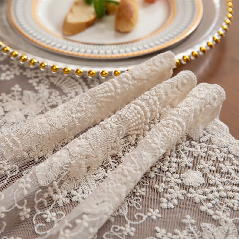 nappe dentelle florale transparente rustique thème noel halloween mariage anniversaire vintage blanc creme motifs
