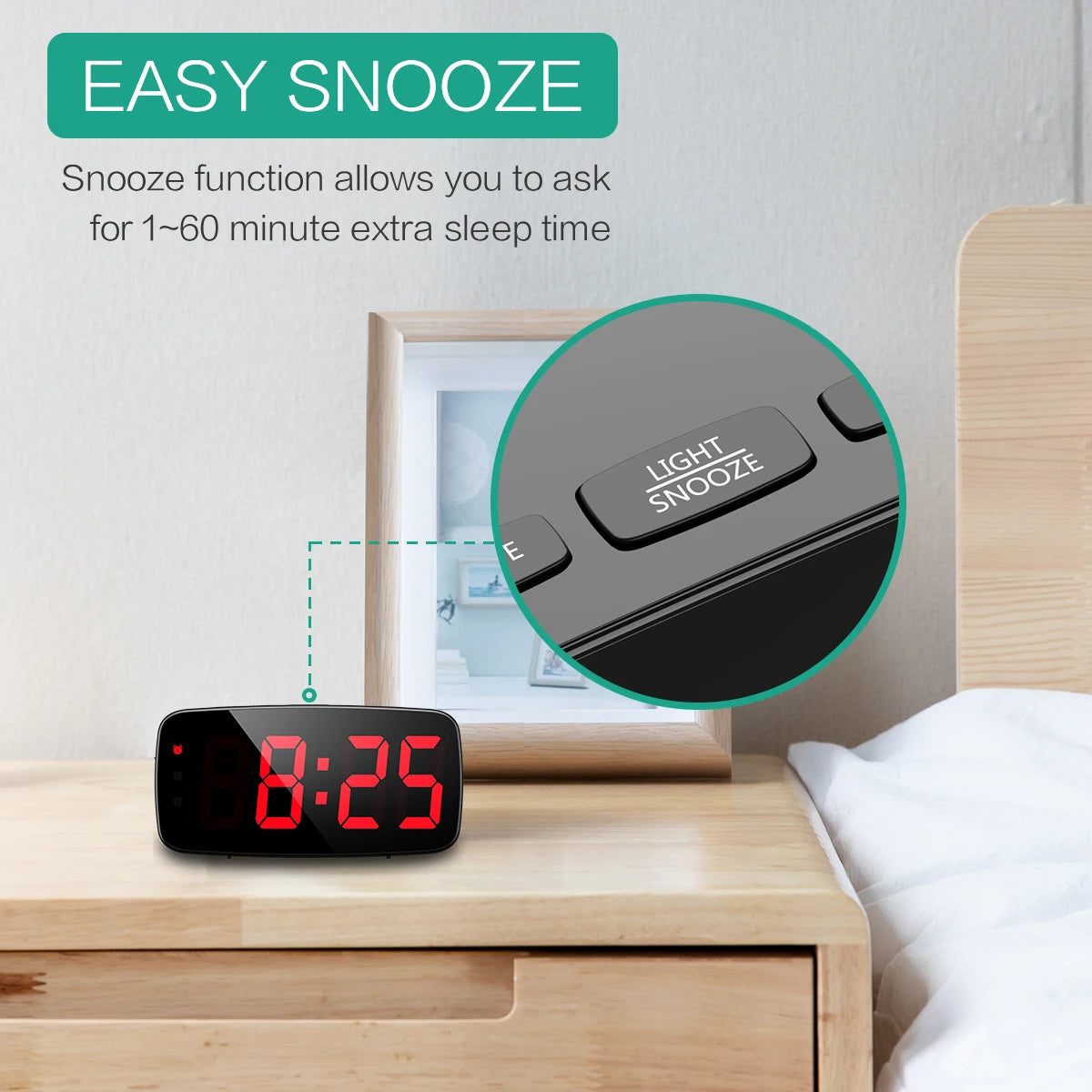 horloge numérique écran led rouge contrôle vocal mode nuit moderne