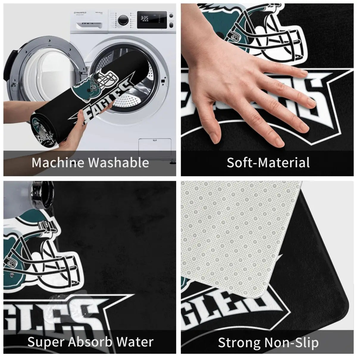 tapis bain antidérapant adhésif logo eagles noir vert moderne sportif