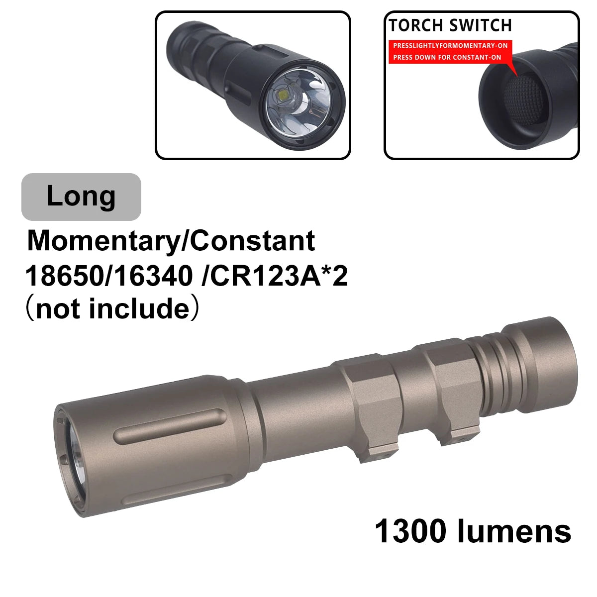 lampe torche led noire dorée texturée moderne 1300 lumens picatinny clip robuste