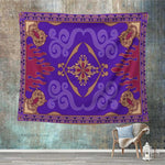 tapisserie murale moderne ethnique motifs floraux géométriques couleurs violet rouge beige or