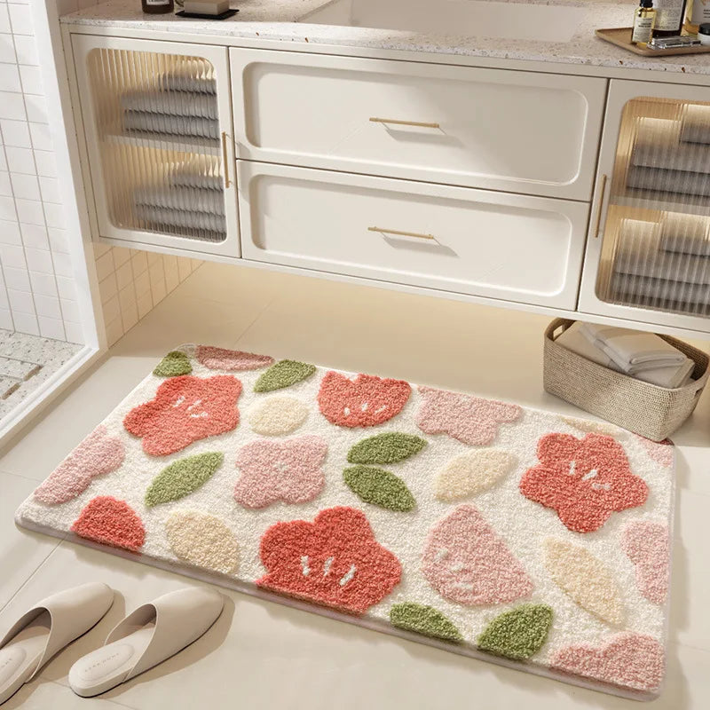 tapis bain fleurs coeurs arc ciel moderne doux absorbant imperméable antidérapant polypropylène polyester