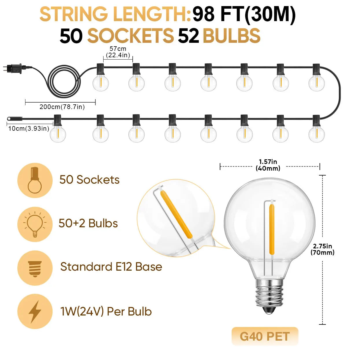 guirlande lumineuse led transparentes moderne vintage 15m 30m adaptateur télécommande clips noirs