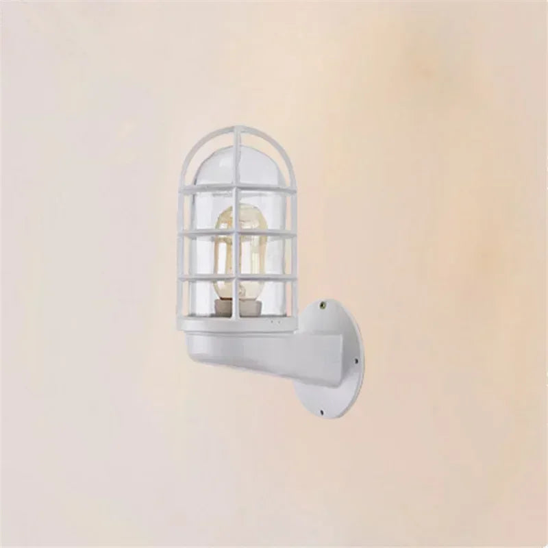 lampe murale industrielle vintage métal noir rouge blanc verre transparent
