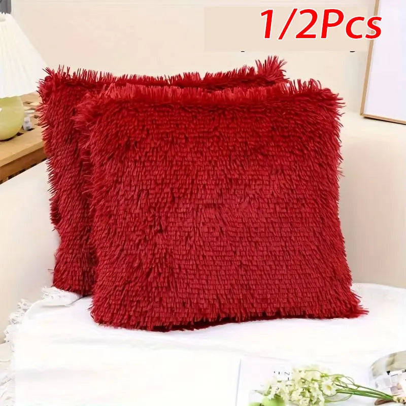 housse coussin rectangulaire fourrure polyester solide moderne noir rose gris clair rouge fermeture glissière