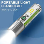 lampe torche rechargeable uv argent vert rayures verticales lumiere intense réglable modernisée compacte