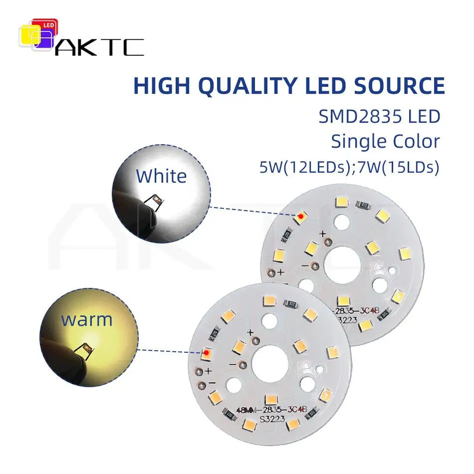 source led 12v 5w 7w smd2835 alu blanc chaud froid 48mm 65mm