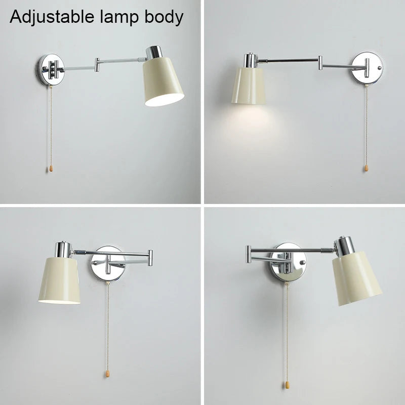lampe murale articulée chrome plissée éclairage quotidien moderne interrupteur cordonversible