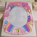 drap housse licorne arc ciel dessins animés couleurs vives motif fantaisie lit enfant polyester