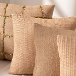 housse coussin tissée jute motif quadrillé vert rustique décor feuilles