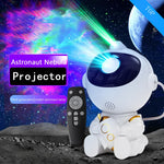 projecteur nuit astronaute blanc rose doré projections étoiles nébuleuses rotation 360 dégradé spatial enfants