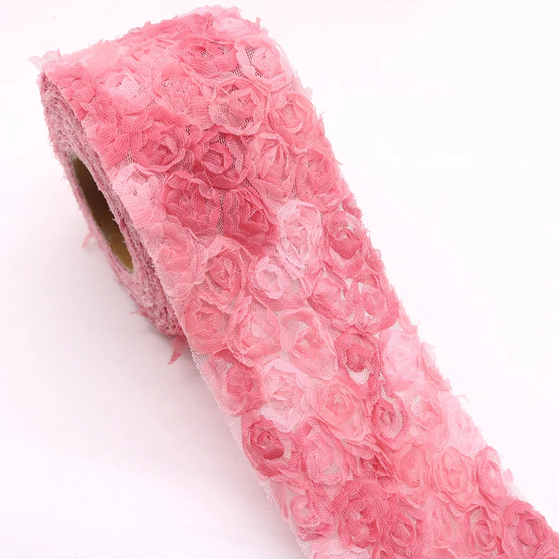 ruban décoratif fleurs relief rose bleu blanc opacité romantique coeur papillon strass