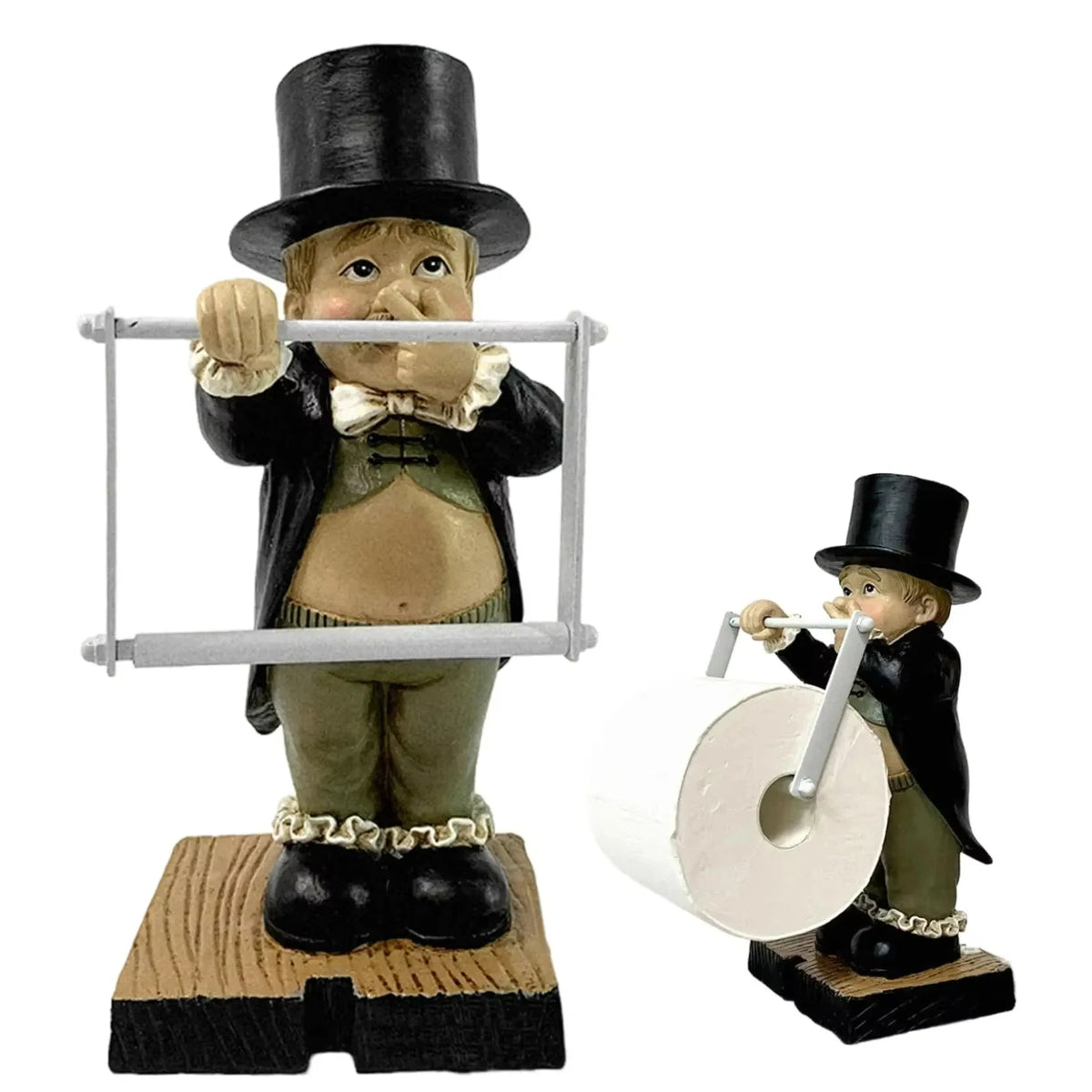 porte rouleau papier toilette figurine homme vintage humour décoratif base bois rouleau inclut ancien