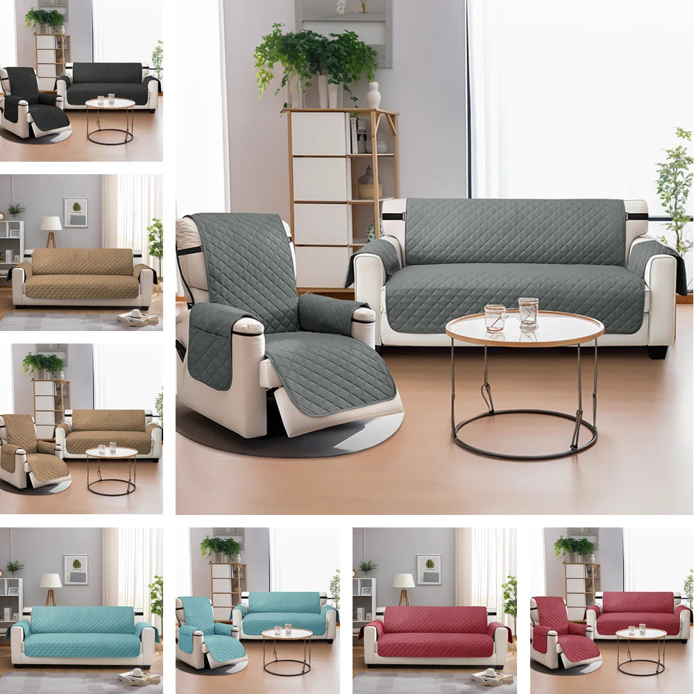 housse canapé réversible quiltée gris beige poche rangement boucles métalliques