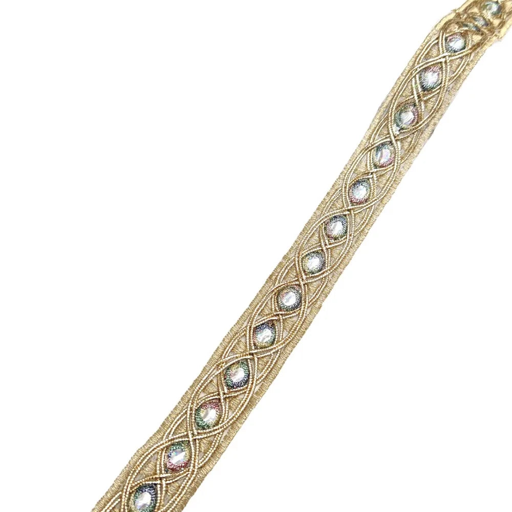 ruban brodé fleurs doré blanc bleu vert rose élégant couture artisanat rideaux franges accessoire