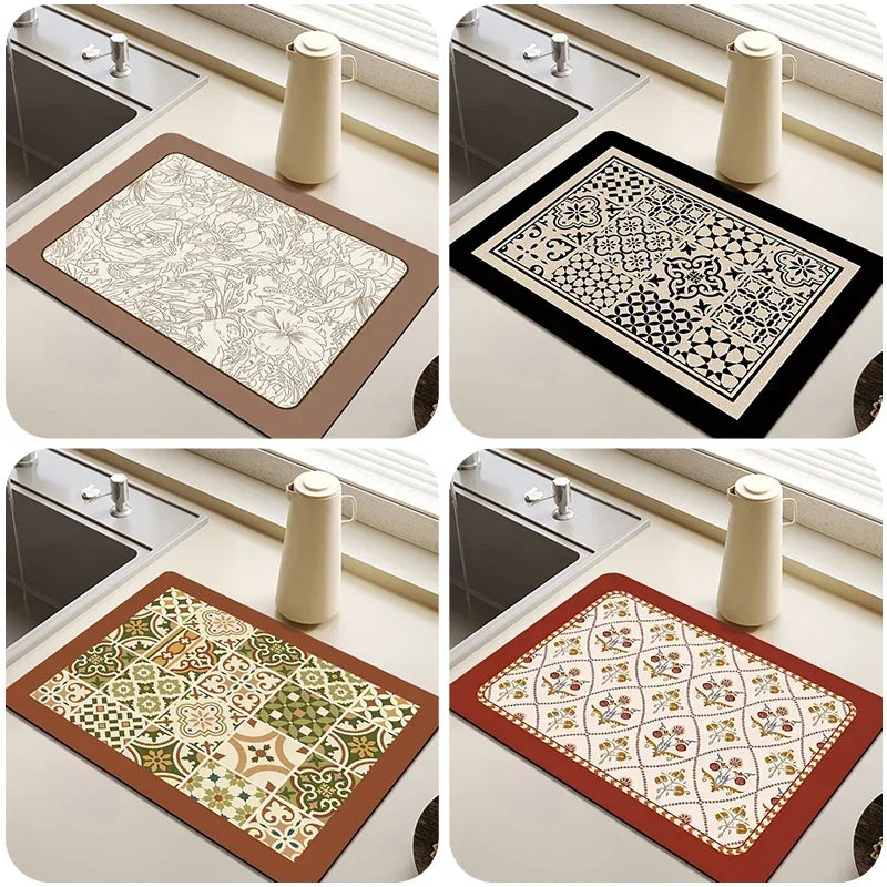 tapis cuisine antidérapant absorbant moderne noir blanc motifs géométriques fleurs taille 30x40cm