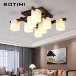 lustre japonais minimaliste bois marron foncé abat jours rectangulaires lumière douce led contracté