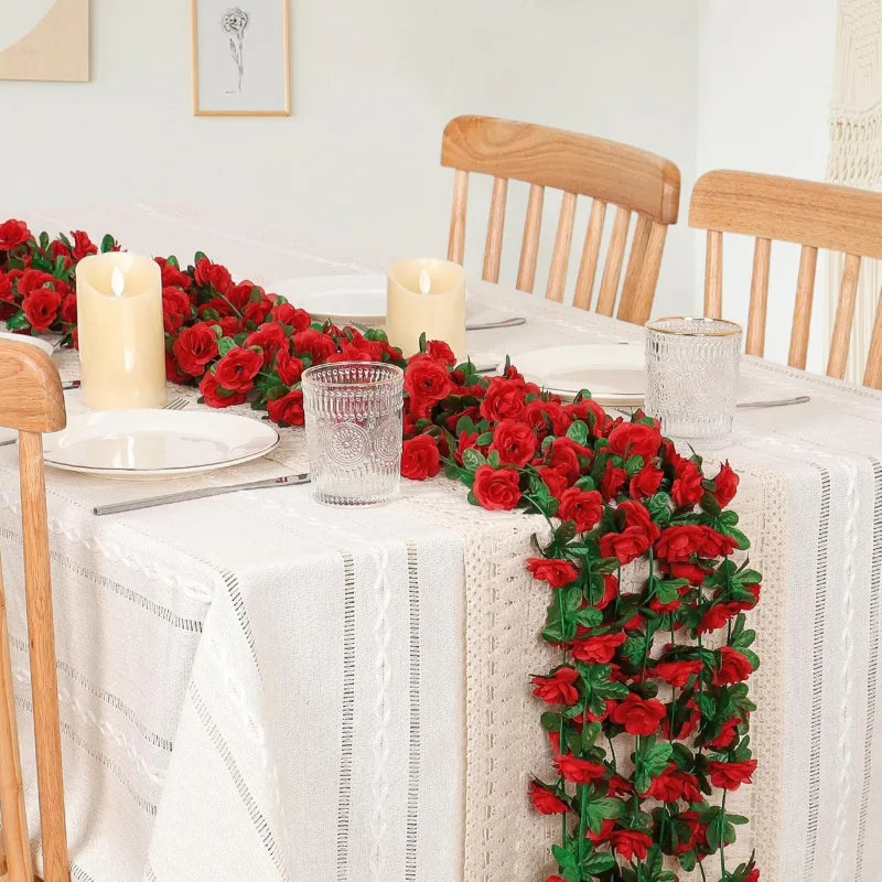 guirlande fleurs artificielles roses rouges vignes soie décoration mariage anniversaire extérieur romantique chambre maison