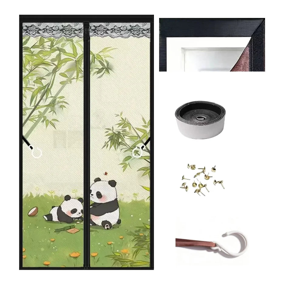 rideau magnétique imprimé animaux motifs floraux opacité décoration enfantine gris vert bleu illustrations panda