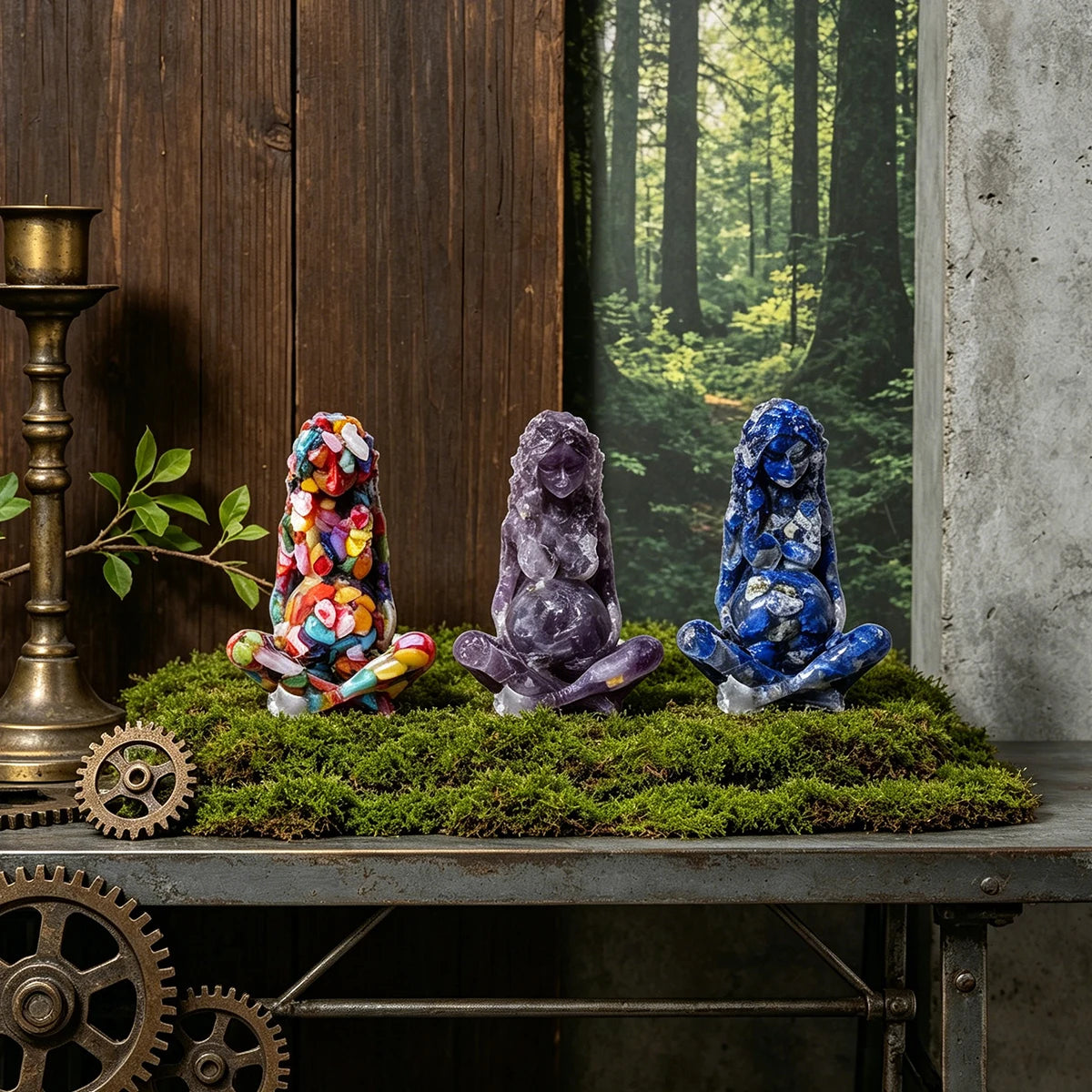 statue pierre précieuse artisanale bleue moderne ornement maison cadeau rouge verteviolette