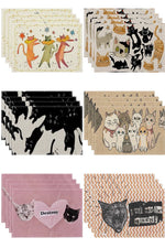 serviettes table illustratives moderne chats motifs géométriques beige noir gris orange rose