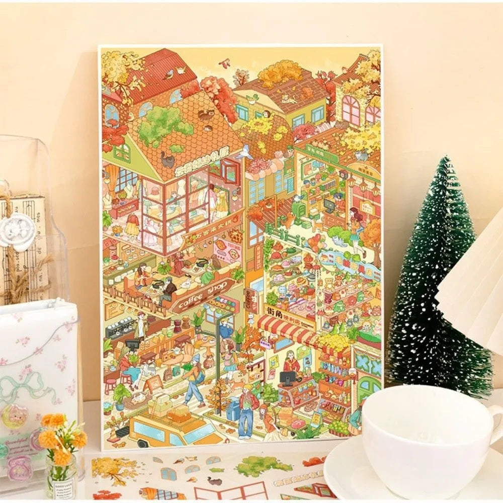 puzzle pieces adhesive multicolore ville animée isométrique illustrative enfants maison poupéesDecorationScèneMiniature