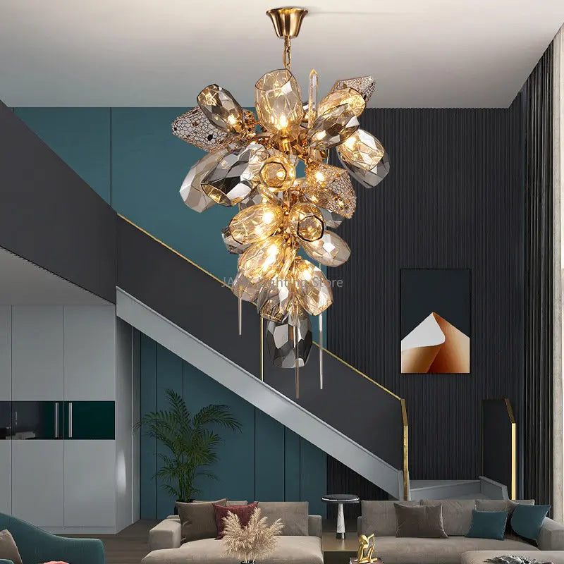 Suspension lumineuse moderne ornementale cristal géométrique ambre blanc chambre salon