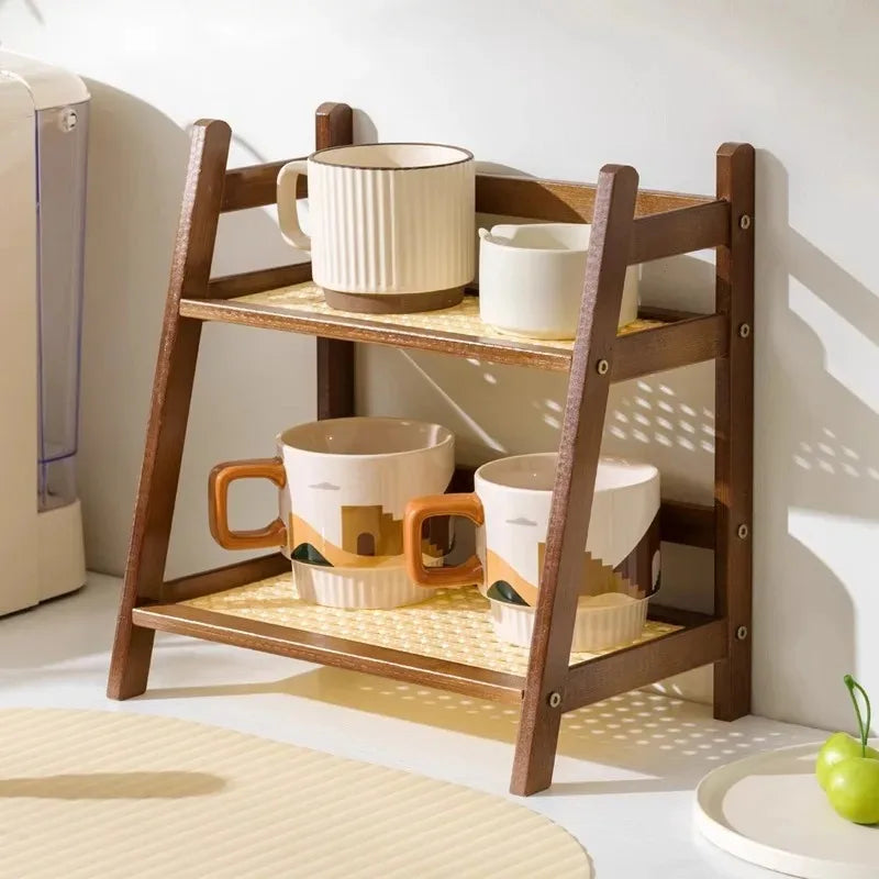 étagère rangement bois deux niveaux organisateur comptoir cuisine maison moderne minimaliste