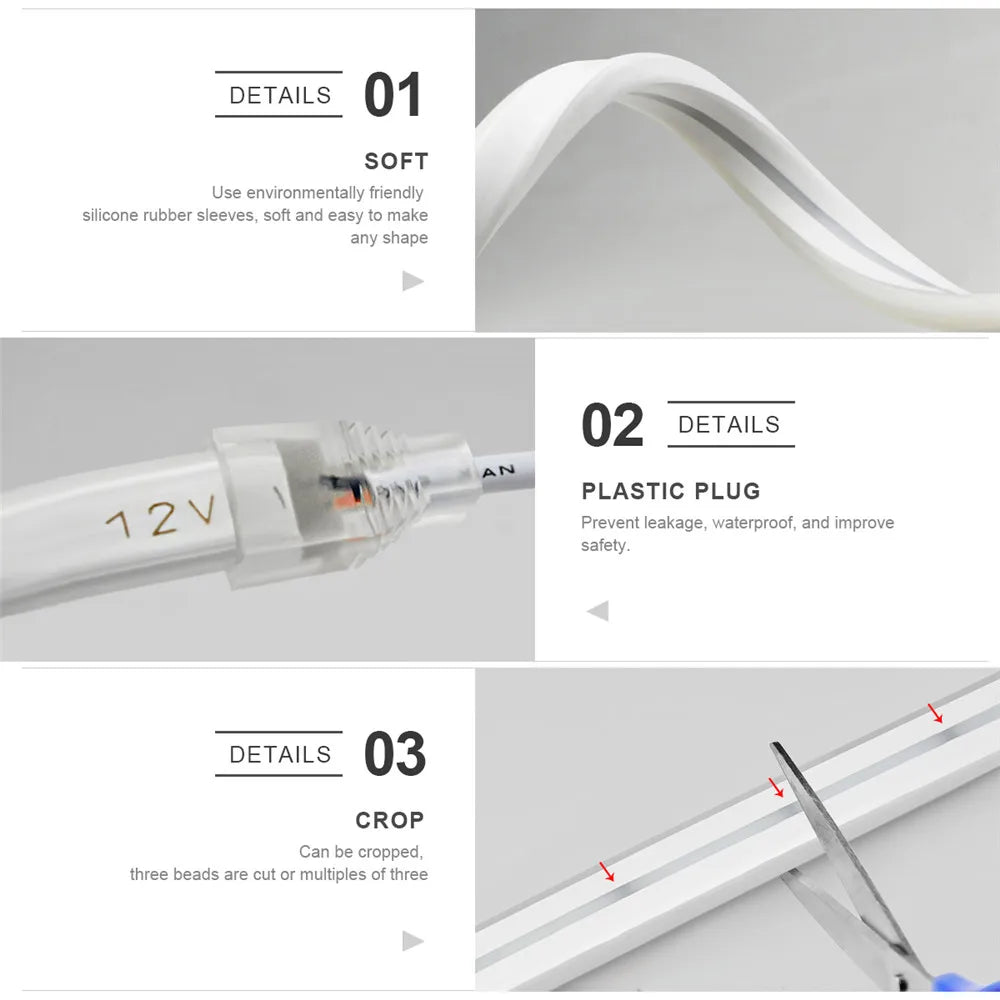 ruban led flexible blanc moderne adhésif 12v capteur mouvement 1m 2m 3m 5m