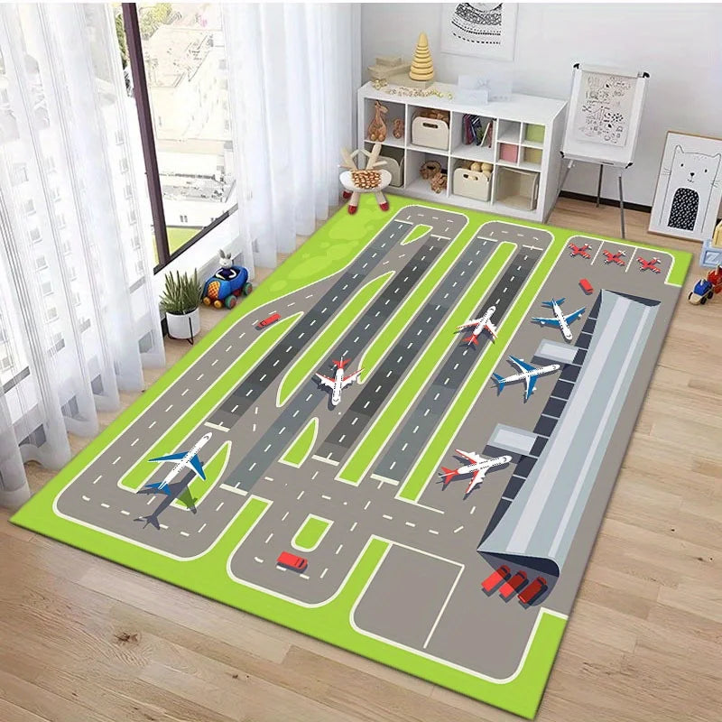 tapis moderne avions aéroport pistes vert gris blanc chambre salon éducatif interactifextérieur decoration