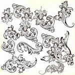 timbres vintage baroques motifs floraux ornements feuilles fleurs marron clair décoration artisanale scrapbooking