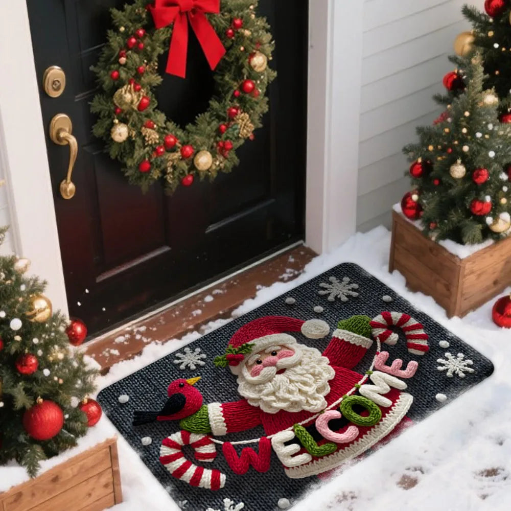 tapis sol noël motifs décoration rouge vert blanc antidérapant festive classique bienvenue merrychristmas