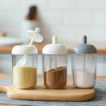 récipients épices condiments cuillère intégrée transparent moderne minimaliste respectueux environnement