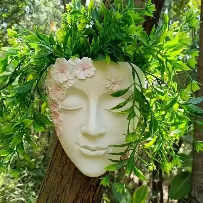 pot fleurs visage féminin résine décoratif art antique feuilles vertes plantes grimpantes fleurs artificiellesextérieur